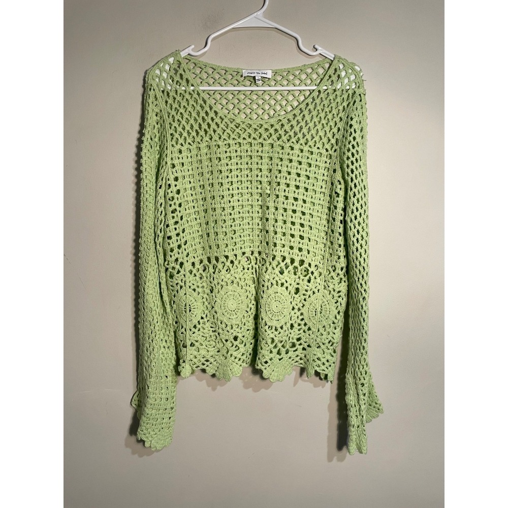 Jacquie the Label Green Crochet Sweater Size Large Coastal Bohemian Beach Hippie